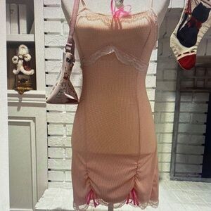 Elegant Pink Lace Trim Dress